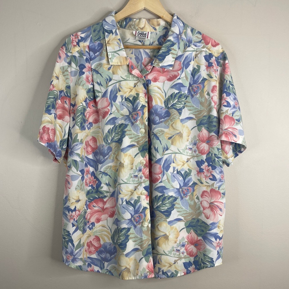 Vintage Floral Camp Shirt Top Womens 22W Pastel Button Up Cottage Garden Comfy